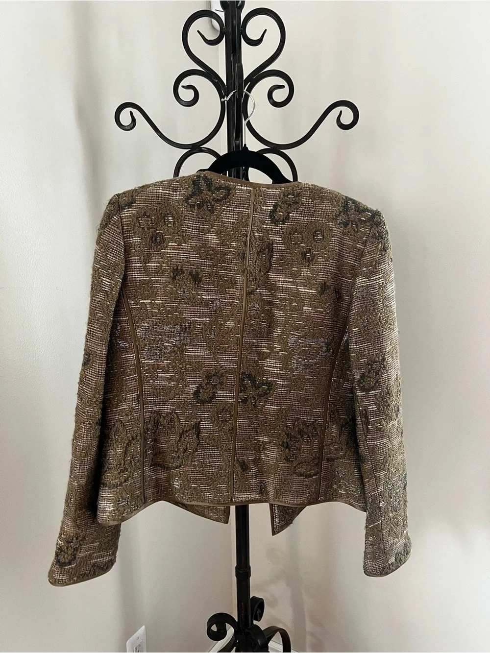 Ellen Tracy Metallic Tweed Floral-Embellished Jacket - Taupe - Picture 5 of 5